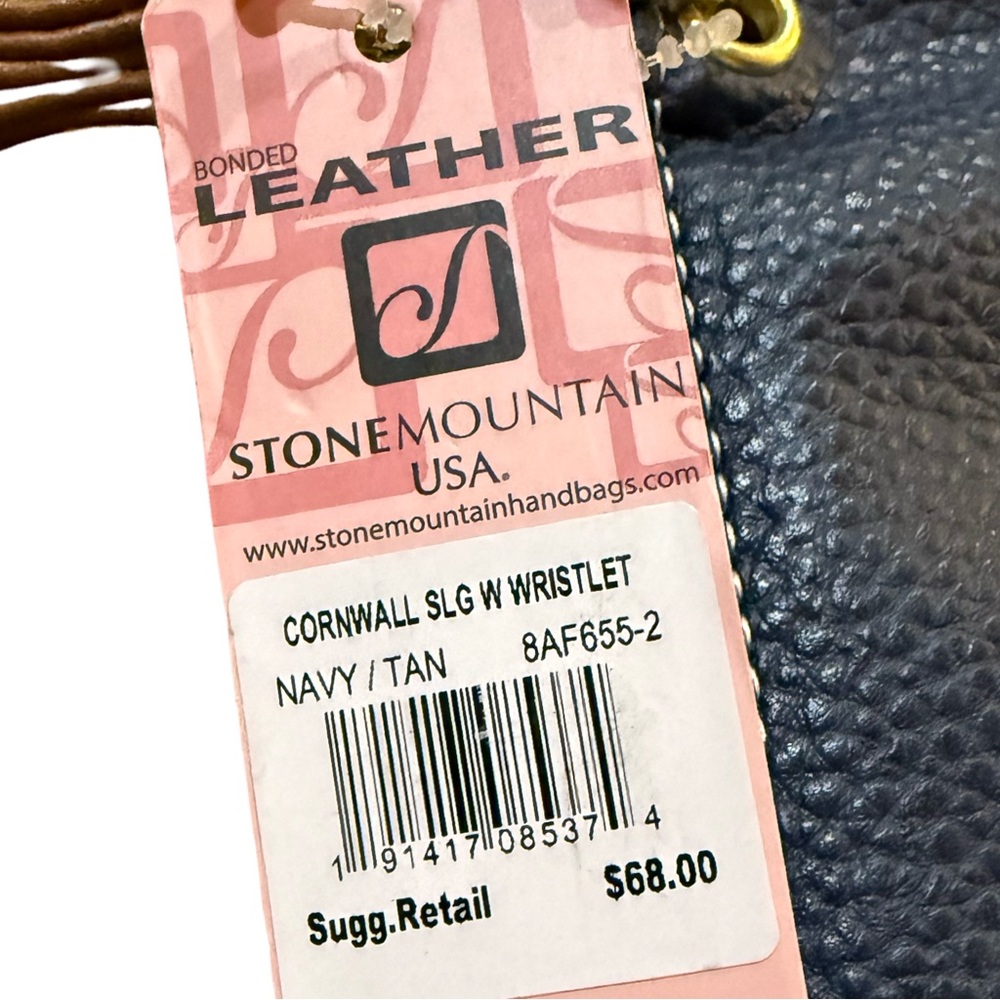Stone Mountain Leather Navy Tan Wristlet Wallet NWT $68 trifold ID window card - Picture 7 of 9